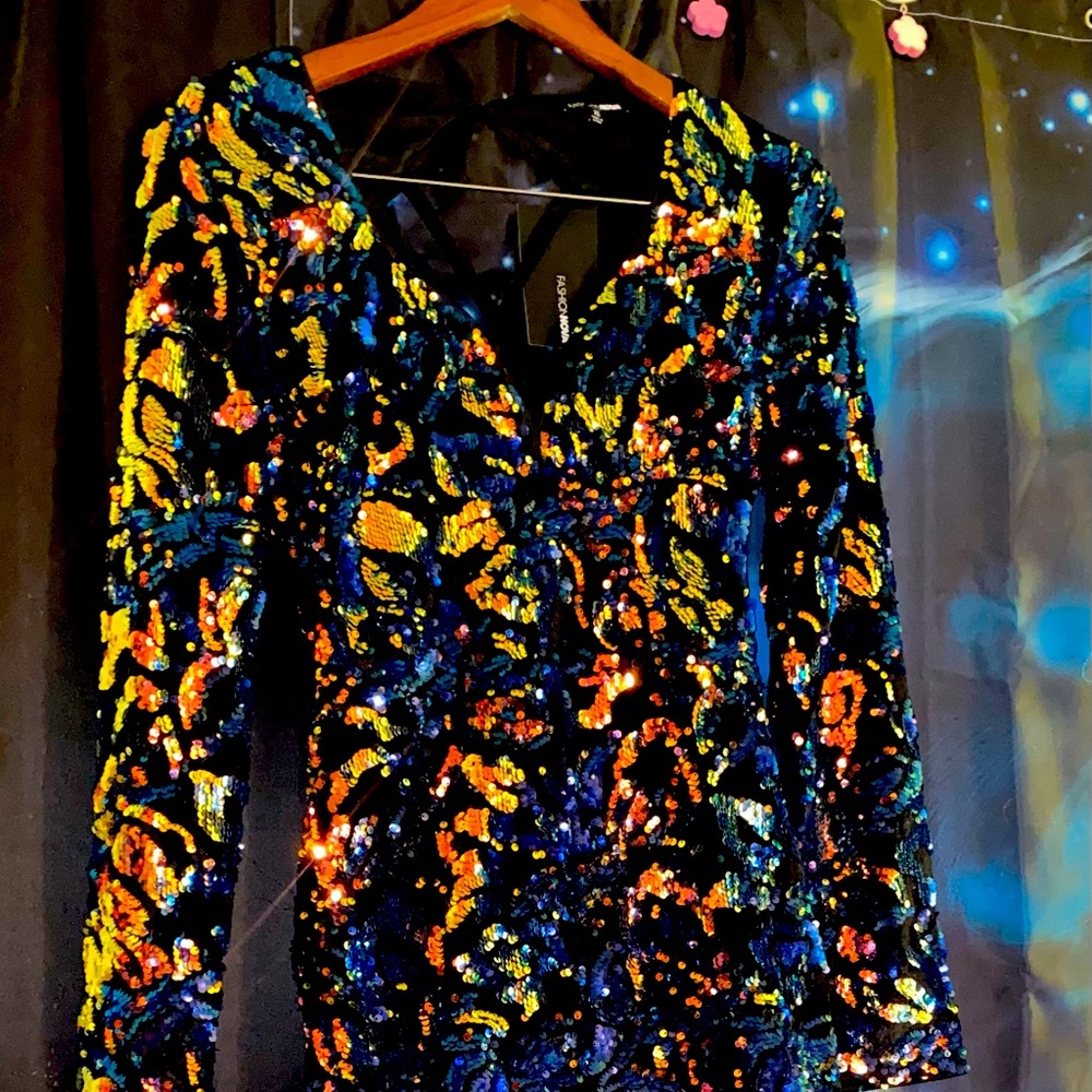 Multi Color Sequence maxi dress excellent for holidays New Year’s Eve